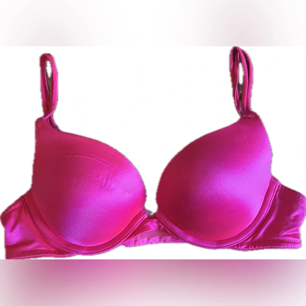 PINK Victoria's Secret Vibrant Pink Satin Push Up Bra. Women’s size 34A